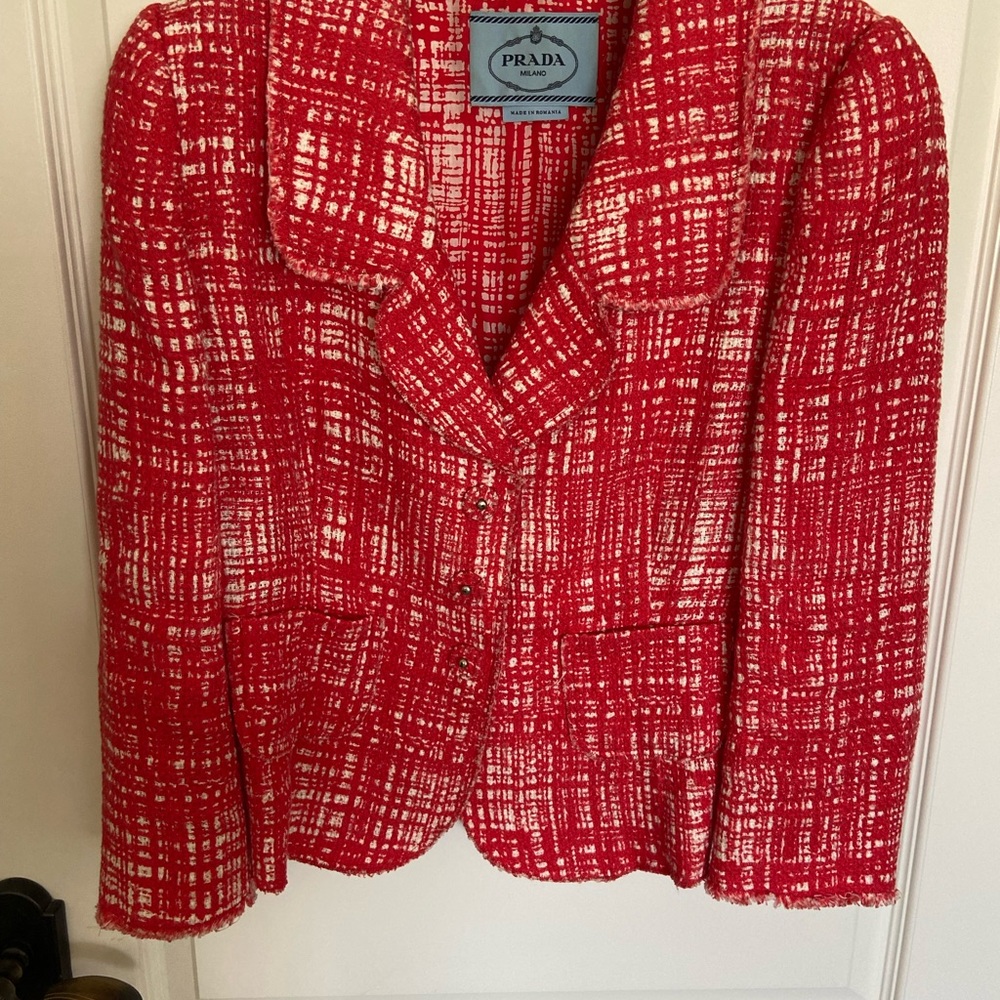 Prada Red and White Textured Blazer